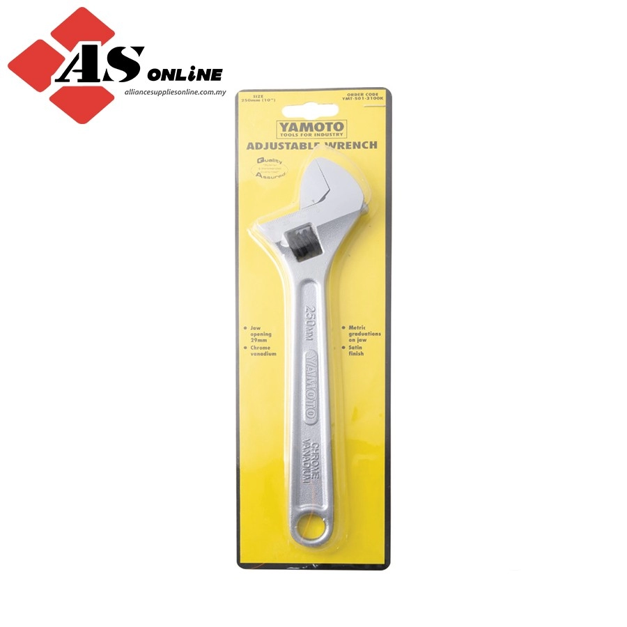 YAMOTO Adjustable Spanner, Chrome Vanadium Steel, 10in./250mm Length, 30mm Jaw Capacity / Model: YMT5013100K