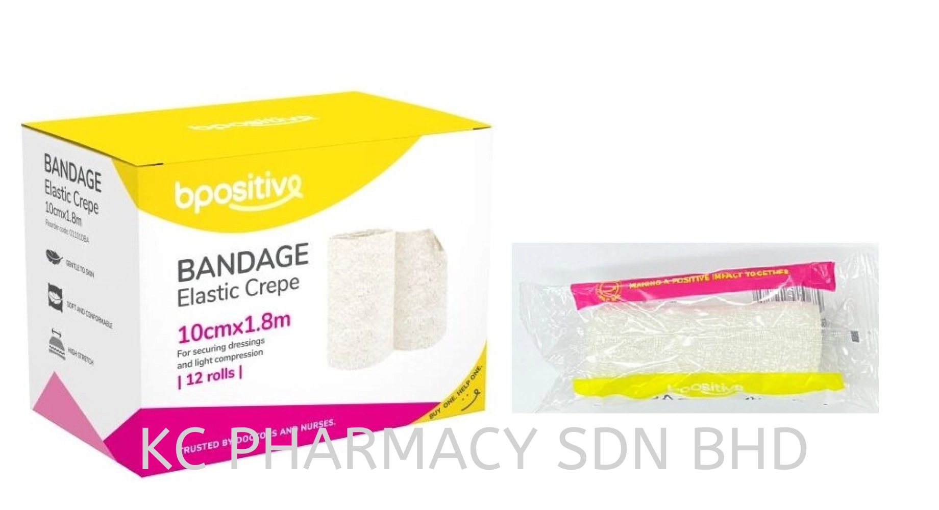 Bpositive Bandage Elastic Crepe 2.5cm x 1.8m (LOOSE) 1's / 5cm x 1.8m (LOOSE) 1's / 7.5cm x 1.8m (LOOSE) 1's / 10cm x 1.8m (LOOSE) 1's (EXP:06/2027)