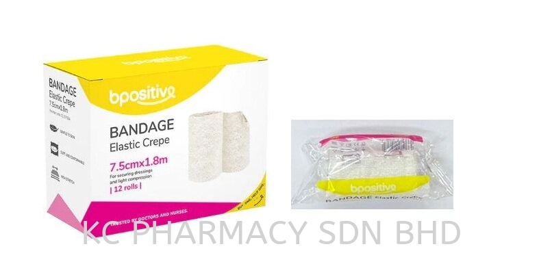 Bpositive Bandage Elastic Crepe 2.5cm x 1.8m (LOOSE) 1's / 5cm x 1.8m (LOOSE) 1's / 7.5cm x 1.8m (LOOSE) 1's / 10cm x 1.8m (LOOSE) 1's (EXP:06/2027)