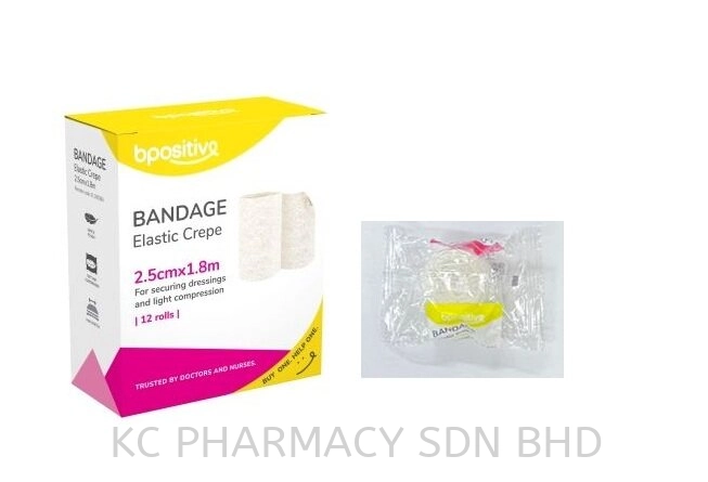 Bpositive Bandage Elastic Crepe 2.5cm x 1.8m (LOOSE) 1's / 5cm x 1.8m (LOOSE) 1's / 7.5cm x 1.8m (LOOSE) 1's / 10cm x 1.8m (LOOSE) 1's (EXP:06/2027)