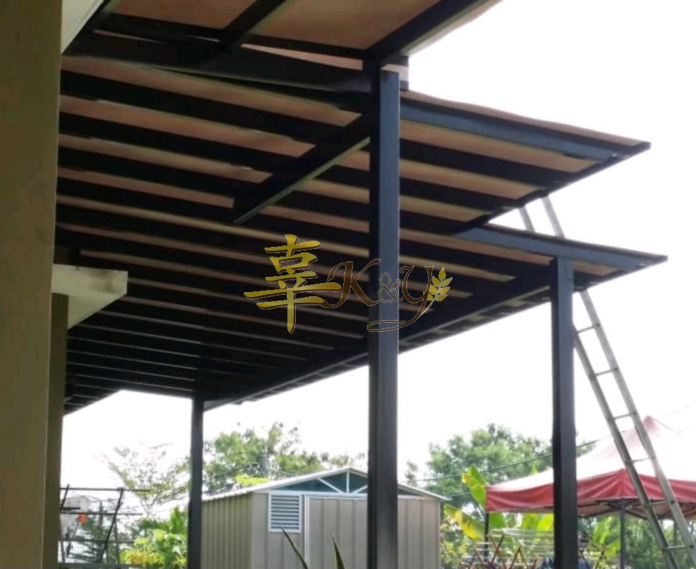 Mild Steel Polycarbonate Brown Color (Nu Serials 3mm) Pergola Roof Awning - Frame Ms 1 1/2x3(1.6) or 2x4(1.6) Hollow , Bean 2x5(1.9/2.3) Hollow, Pillar 4x4(1.9)Hollow 