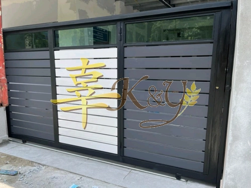 Mild Steel Main Gate (Sliding)Bundle Aluminium Panel (Grey/White) with Glass Panel