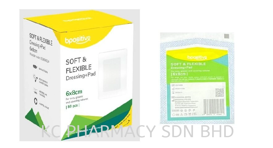 Bpositive Soft & Flexible Dressing+Pad 4cm x5cm (LOOSE) 1's / 5cm x 7cm 5pcs (1 BOX) / 5cm x 7cm (LOOSE) 1's / 6cm x 8cm (LOOSE) 1's / 10cm x 12cm 5pcs (1 BOX) (EXP:11/2025)