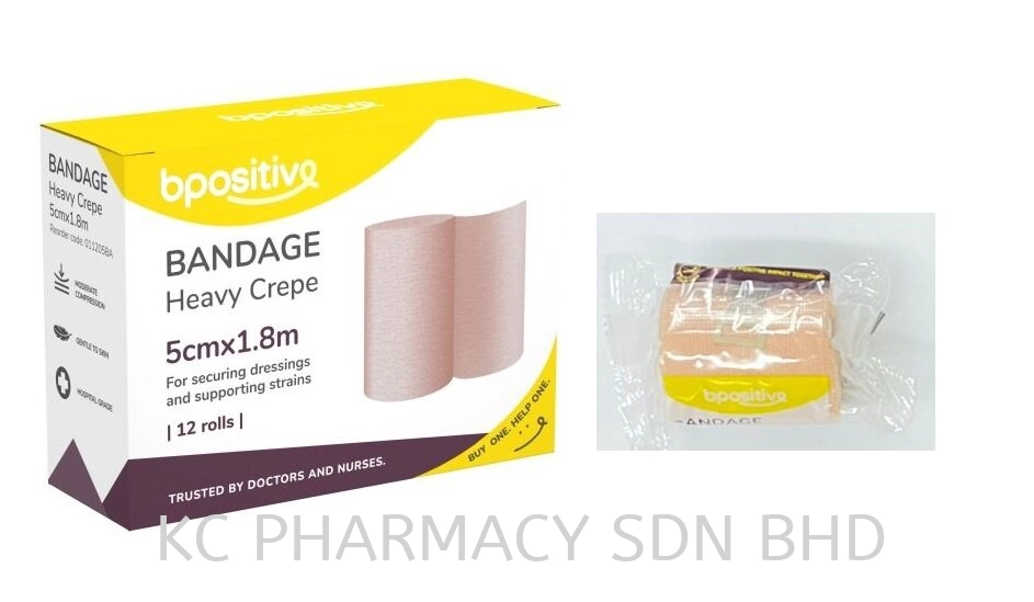 Bpositive Bandage Heavy Crepe 5cm x 1.8m (LOOSE) 1's / 7.5cm x 1.8m (LOOSE) 1's / 10cm x 1.8m (LOOSE) 1's (EXP:06/2027)