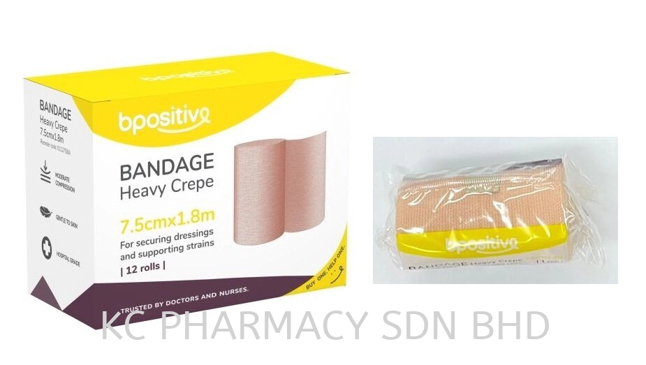 Bpositive Bandage Heavy Crepe 5cm x 1.8m (LOOSE) 1's / 7.5cm x 1.8m (LOOSE) 1's / 10cm x 1.8m (LOOSE) 1's (EXP:06/2027)