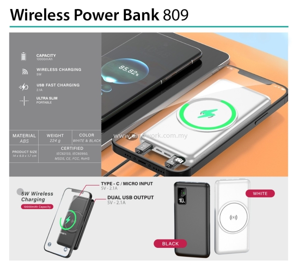 Wireless Power Bank 809 Powerbank Electronic / IT Product Johor Bahru (JB), Malaysia Supplier, Wholesaler, Importer, Supply | DINO WORK SDN BHD