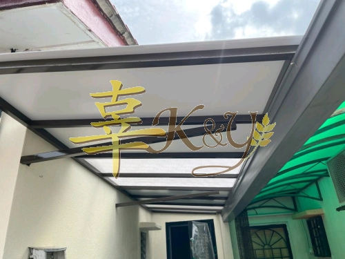 Mild Steel Polycarbonate Clear Color (Nu Serials 3mm) mix ACP aluminium (4mm) Skylight Awning with PVC Gutter- Frame & Arm Ms 1 1/2x1 1/2(1.2) Hollow 