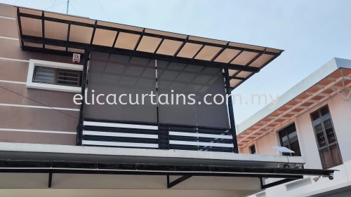 outdoor roller blind, sunblock, UV protection, sunscreen material can see through outside view, blocking sun, blocking rain, barcony area, bungalow, semi detached house, terrace house 