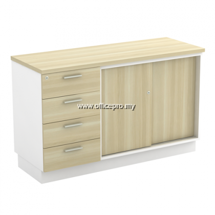 IPB-YSP 7124 Sliding Door Cabinet + Fixed Pedestal 4 Drawer Klang