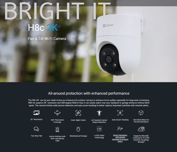 Ezviz H8C 2K+Outdoor Pan Tilt WiFi Camera  Ezviz CCTV Product Melaka, Malaysia, Batu Berendam Supplier, Suppliers, Supply, Supplies | BRIGHT IT SALES & SERVICES