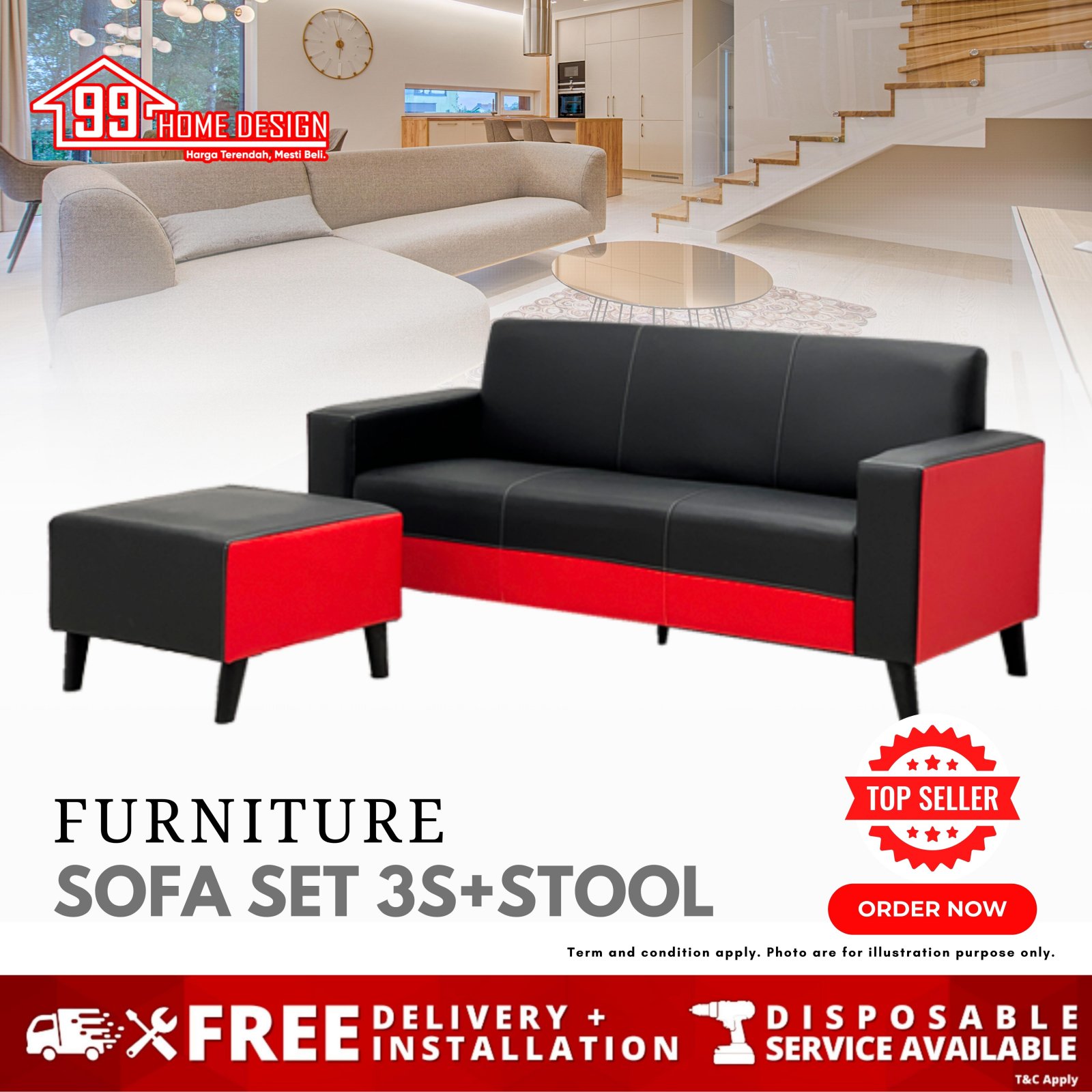 SF301 - 3S+STOOL SOFA LEATHER