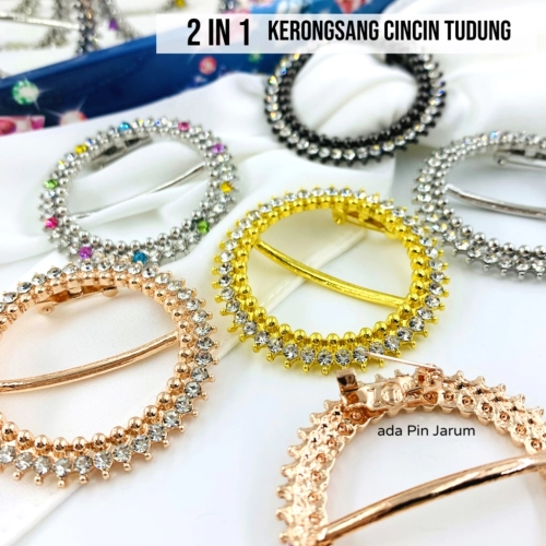 Elegant Brooch 2 in 1 Buckle Ring With Pin Kerongsang Cincin Tudung Bawal Ring Tudung Hijab Scarf Buckle Muslimah G3164