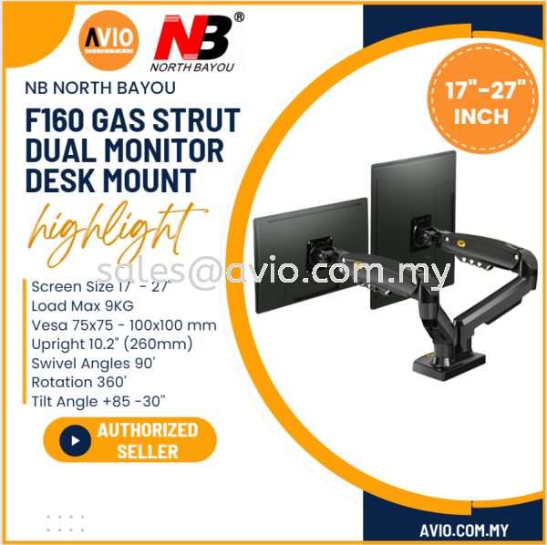 NB North Bayou F160 Original 17 - 27 19 20 22 24 27 Inch Double Dual Arm Table Mount Monitor TV Bracket +35 -50 F160 NB North Bayou Johor Bahru (JB), Kempas, Johor Jaya Supplier, Suppliers, Supply, Supplies | Avio Digital