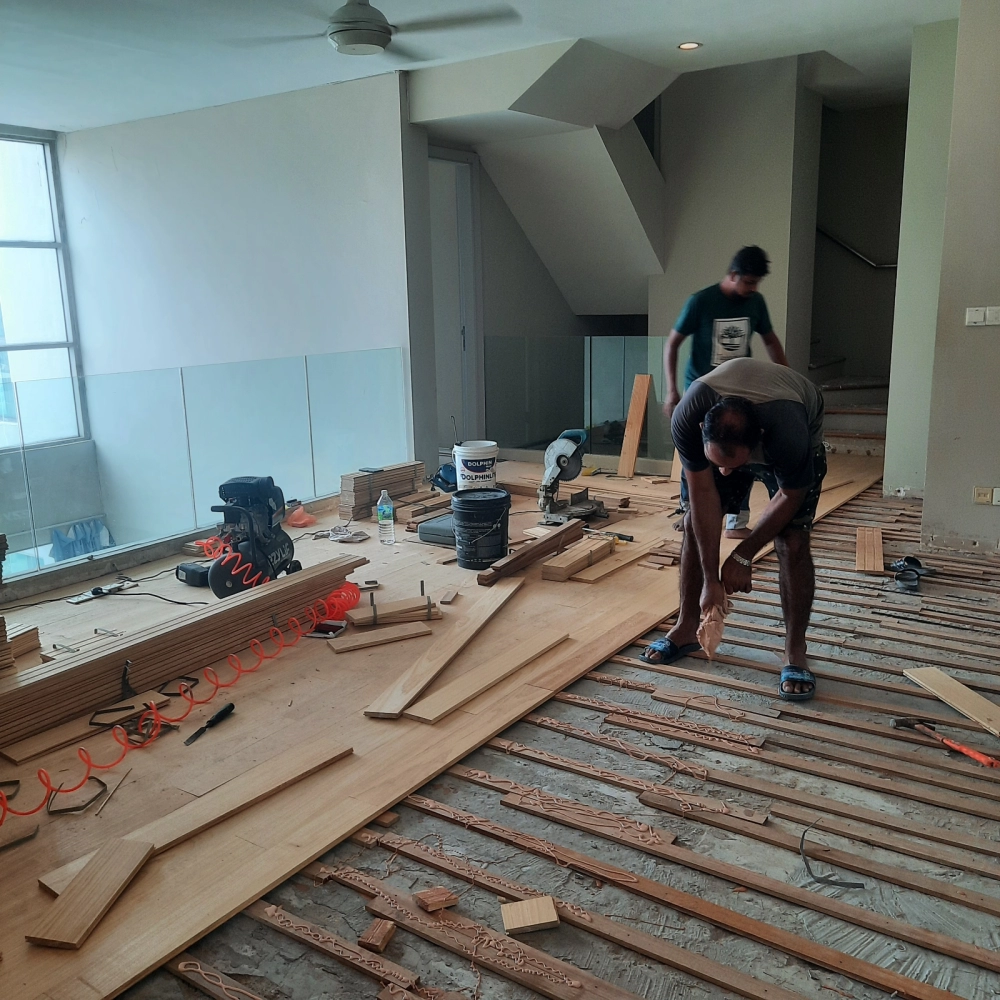 Installation of Wood Veneer Flooring at Jalan Duta
