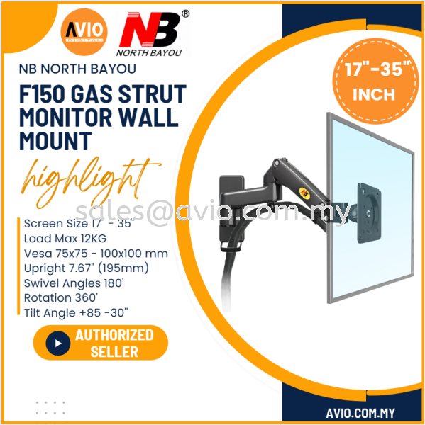 NB North Bayou F150 17"-35" 17 19 20 22 24 27 28 30 32 35 Inch Gas Strut Monitor TV Wall Mount Bracket Single Arm F150 NB North Bayou Johor Bahru (JB), Kempas, Johor Jaya Supplier, Suppliers, Supply, Supplies | Avio Digital