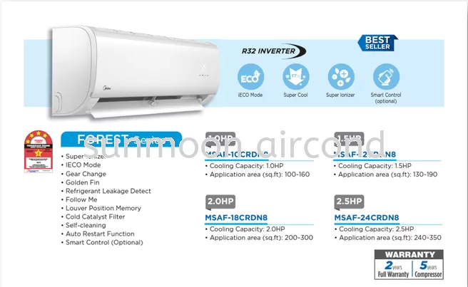 FAST COOLING MIDEA AIR CONDITIONER 2.5HP INVERTER R32 WITH ENERGY SAVING MODE