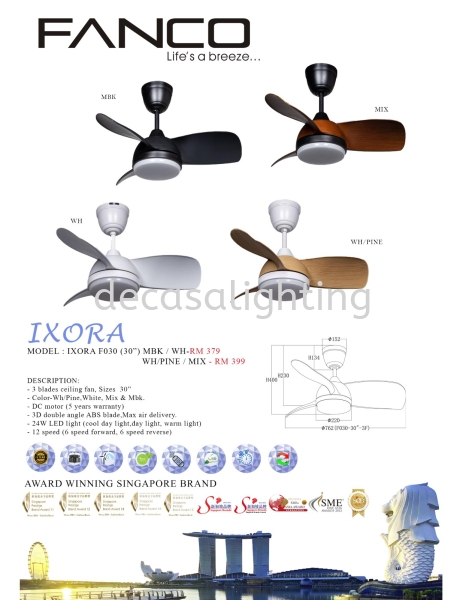 FANCO CEILING FAN / KIPAS SILING FANCO - IXORA (F030) FANCO CEILING FAN / KIPAS SILING Selangor, Kuala Lumpur (KL), Puchong, Malaysia Supplier, Suppliers, Supply, Supplies | Decasa Lighting Sdn Bhd