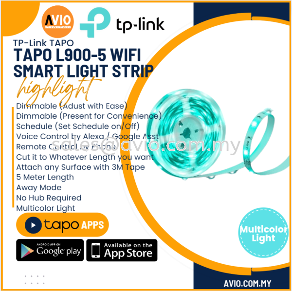 TP-LINK Tplink Wifi Connection Smart Light Strip Multicolor 5 Meter RGB LED App Control Light Effect Tapo L900-5 TAPO TP-LINK Johor Bahru (JB), Kempas, Johor Jaya Supplier, Suppliers, Supply, Supplies | Avio Digital