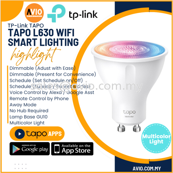 TP-LINK Tplink Smart Wifi Wi-Fi Spotlight Multicolor Dimmable Bulb 16 million of Colors Schedule Timer Remote Tapo L630 TAPO TP-LINK Johor Bahru (JB), Kempas, Johor Jaya Supplier, Suppliers, Supply, Supplies | Avio Digital