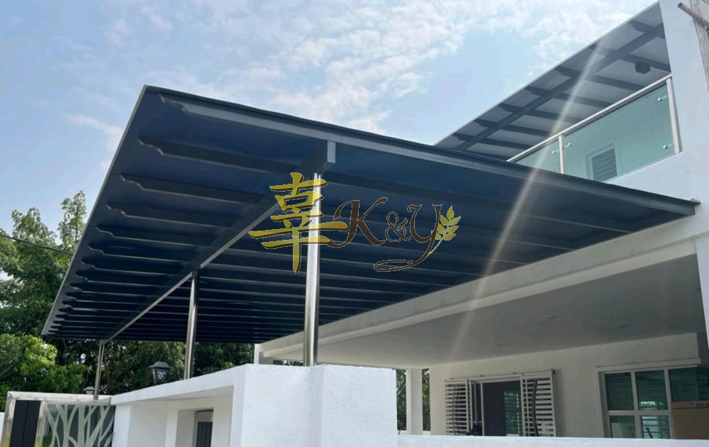 Mild Steel Polycarbonate Grey Color (Nu Serials 3mm) Pergola Roof Awning - Frame Ms 1 1/2x3(1.6) or 2x4(1.6) Hollow , Bean 2x5(1.9) Hollow,Pillar 2Inchi S.Steel Round Hollow