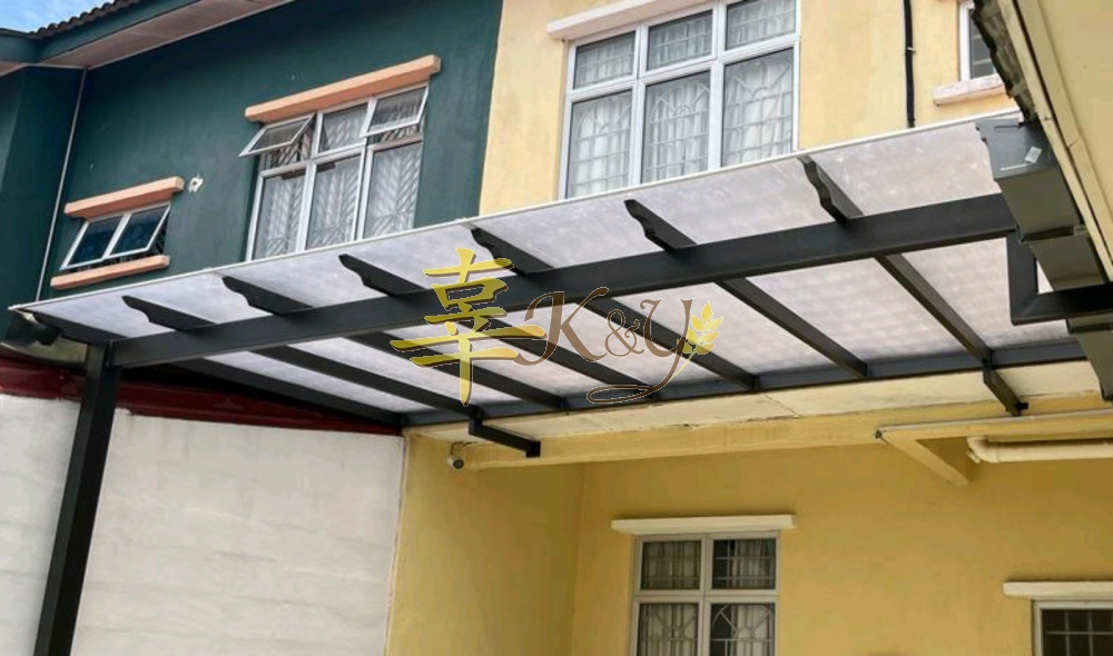 Mild Steel Polycarbonate Clear Color (Nu Serials 3mm) Pergola Roof Awning - Frame Ms 1 1/2x3(1.6) or 2x4(1.6) Hollow , Bean 2x5(1.9) Hollow,Pillar Ms 4x4(1.9)& L Arm Ms 1 1/2x3(1.6) Hollow 