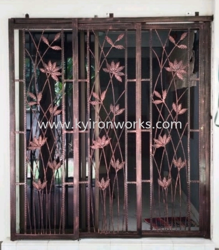 Wrought iron Steel Sliding Door with Wrought iron Flowers 