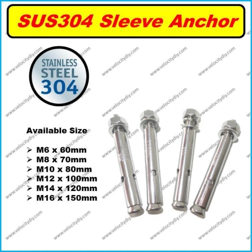 （白钢膨胀螺丝）Stainless Steel SUS304 Sleeve Anchor Wall Plug Dinding