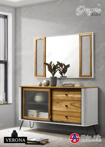 VERONA MRSB - Designer's Series Fully Set Up Modern Rattan Style Sideboard & Mirror