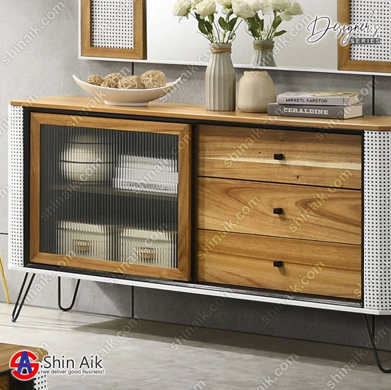 VERONA MRSB - Designer's Series Fully Set Up Modern Rattan Style Sideboard & Mirror