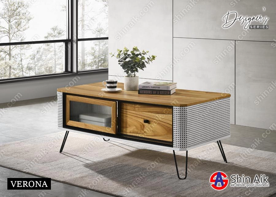 VERONA CT - Designer's Series Fully Set Up Modern Rattan Style Coffee Table
