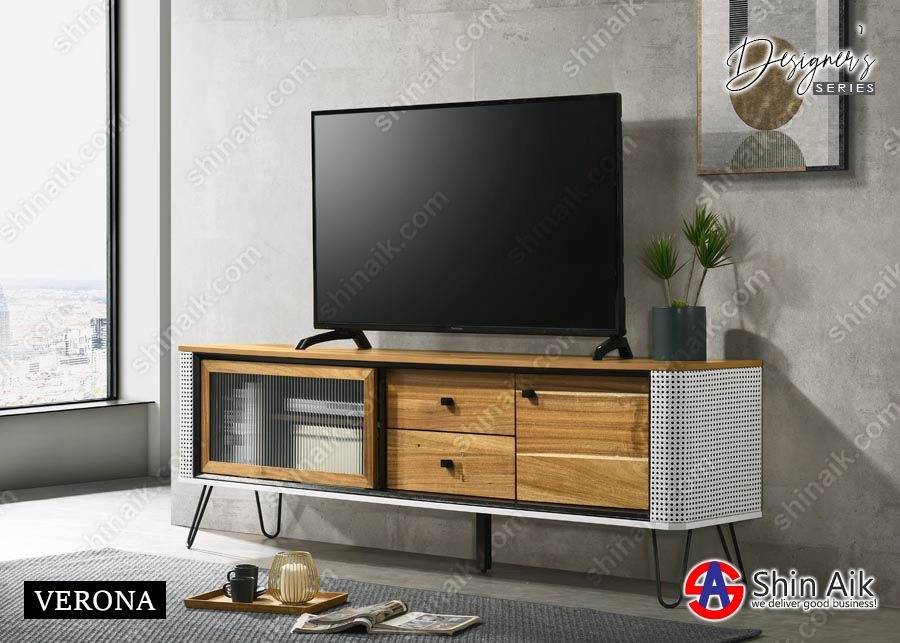 VERONA TV - Designer's Series Fully Set Up Modern Rattan Style TV Cabinet