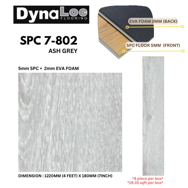 SPC Flooring SPC Click 7mm - Ash Grey ( SPC7-802 ) 7mm SPC Click (5mm SPC with 2mm underlay)  <8pcs per box> SPC Flooring 4mm & 7mm Puchong, Selangor, Malaysia Supplier, Suppliers, Supplies, Supply | Dynaloc Sdn Bhd