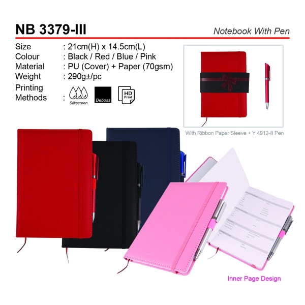 NB 3379-III Notebook With Pen notebook Notebook & Organizer Kuala Lumpur (KL), Malaysia, Selangor, Kepong Supplier, Suppliers, Supply, Supplies | P & P Gifts PLT