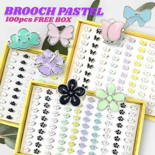 Elegant Brooch 100pcs [Free Box] Colorful Kerongsang Pastel Comel Pin Tudung Korean Brooch Cute Fashion