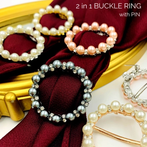 Elegant Brooch 2 in 1 Buckle Ring With Pin Pearl Kerongsang Cincin Tudung Bawal Ring Tudung Hijab Scarf Muslimah G3236