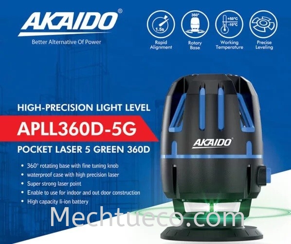 AKAIDO POCKET LASER 5 GREEN 360D Laser Line Level Measurer/Leveller/Detector Johor Bahru (JB), Malaysia Supplier, Retailer, Supply, Supplies | Mechtueco Enterprises (M) Sdn Bhd