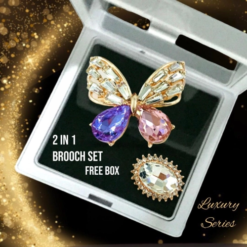 Elegant Brooch 2 in 1 [FREE BOX] Brooch Set European Crystals Luxury Series Kerongsang Bahu Kristal Mewah Hijab B3241