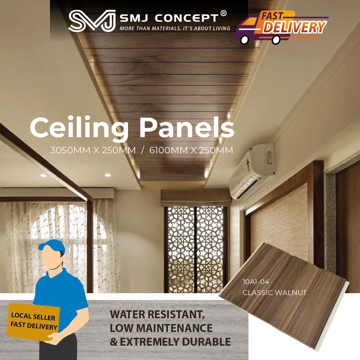 10A1-04 3050MM X 250MM X 8MM | PVC CEILING PANEL 3 WAVES