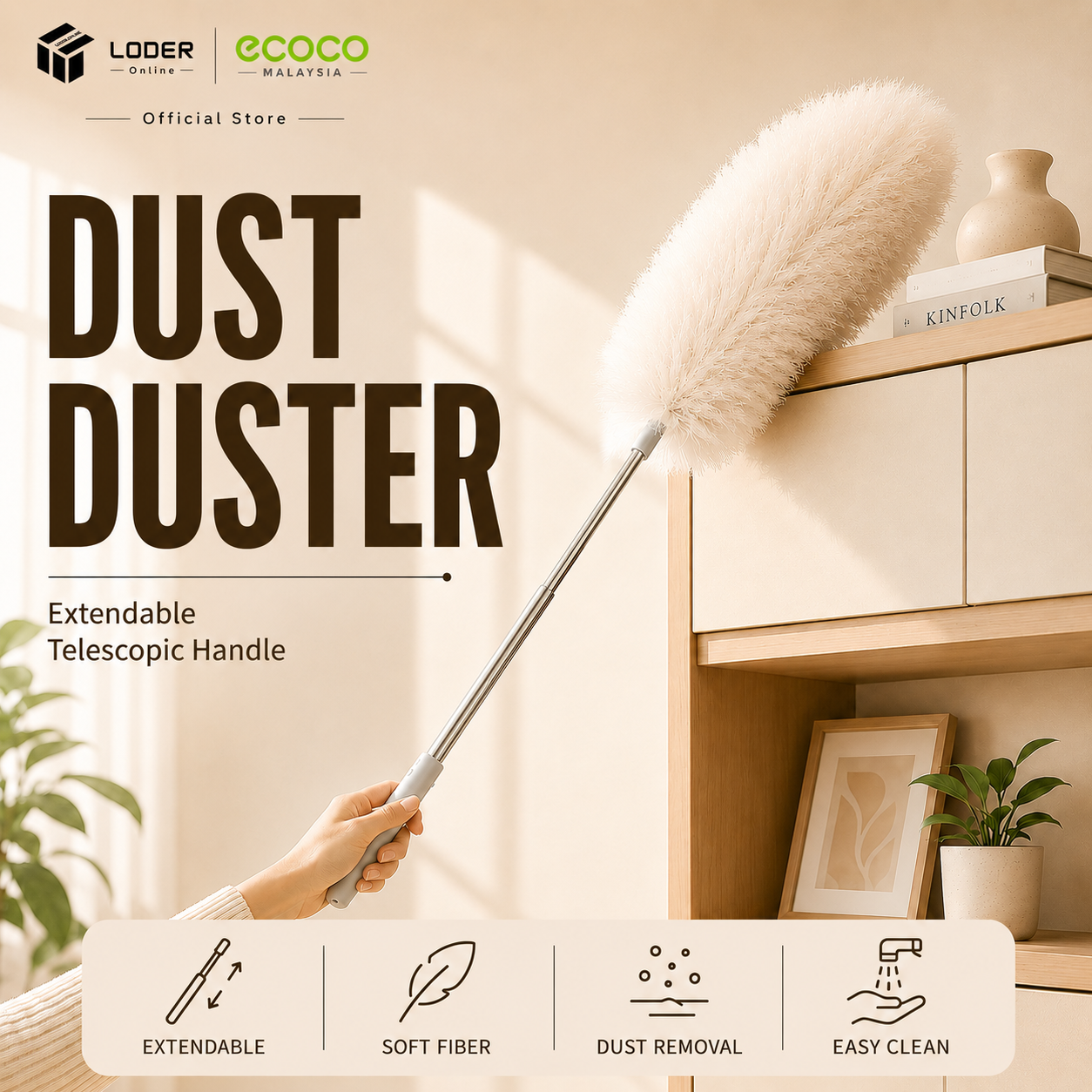 LODER ECOCO Dust Duster Microfiber Duster Extendable Cleaning Duster Feather Duster Household Cleaning Brush
