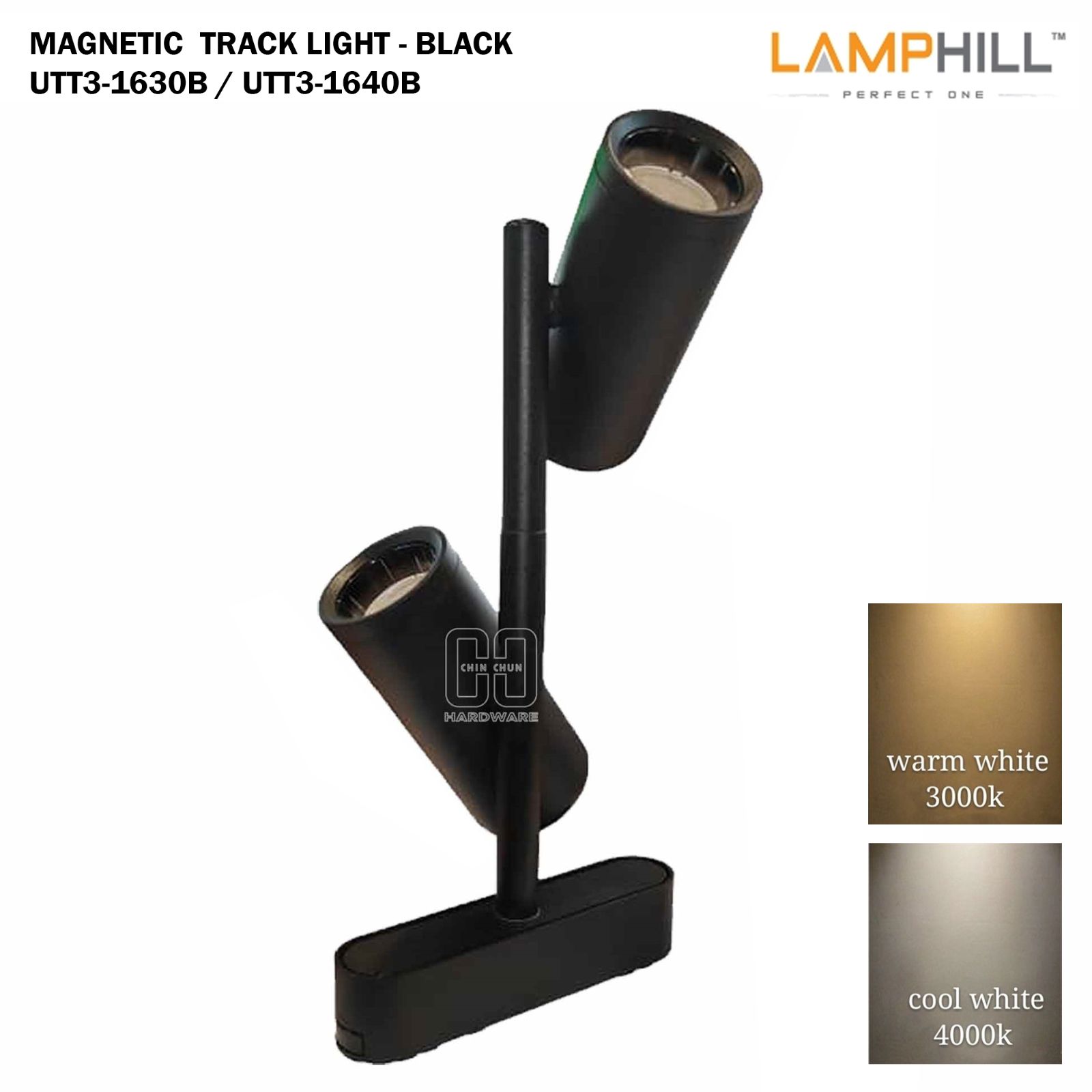 LAMPHILL UTT3 Series Ultra-Thin Magnetic Track Light - Black (UTT3-1630B / UTT3-1640B)