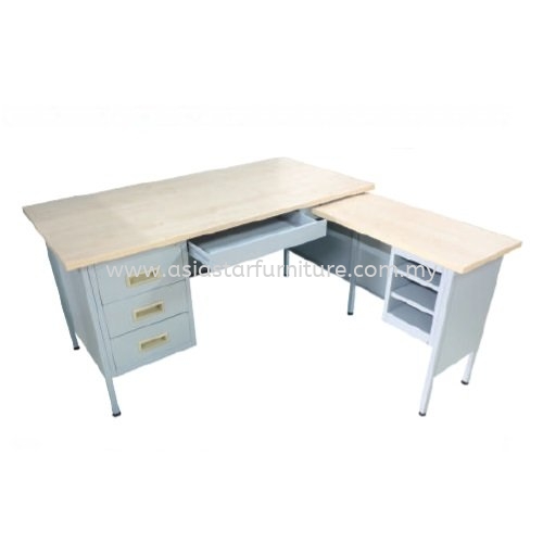 5 FEET STEEL PEDESTAL DESK WITH SIDE TABLE C/W WOODEN TOP - serdang | balakong | puchong