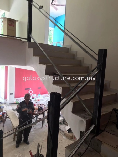 Progress done:1)To fabrication and install new custom make special design powder coated black Matt color mild steel staircase railing without wood handle - Cheras Staircase Selangor, Malaysia, Kuala Lumpur (KL), Shah Alam Supplier, Suppliers, Supply, Supplies | GALAXY STRUCTURE & ENGINEERING SDN BHD