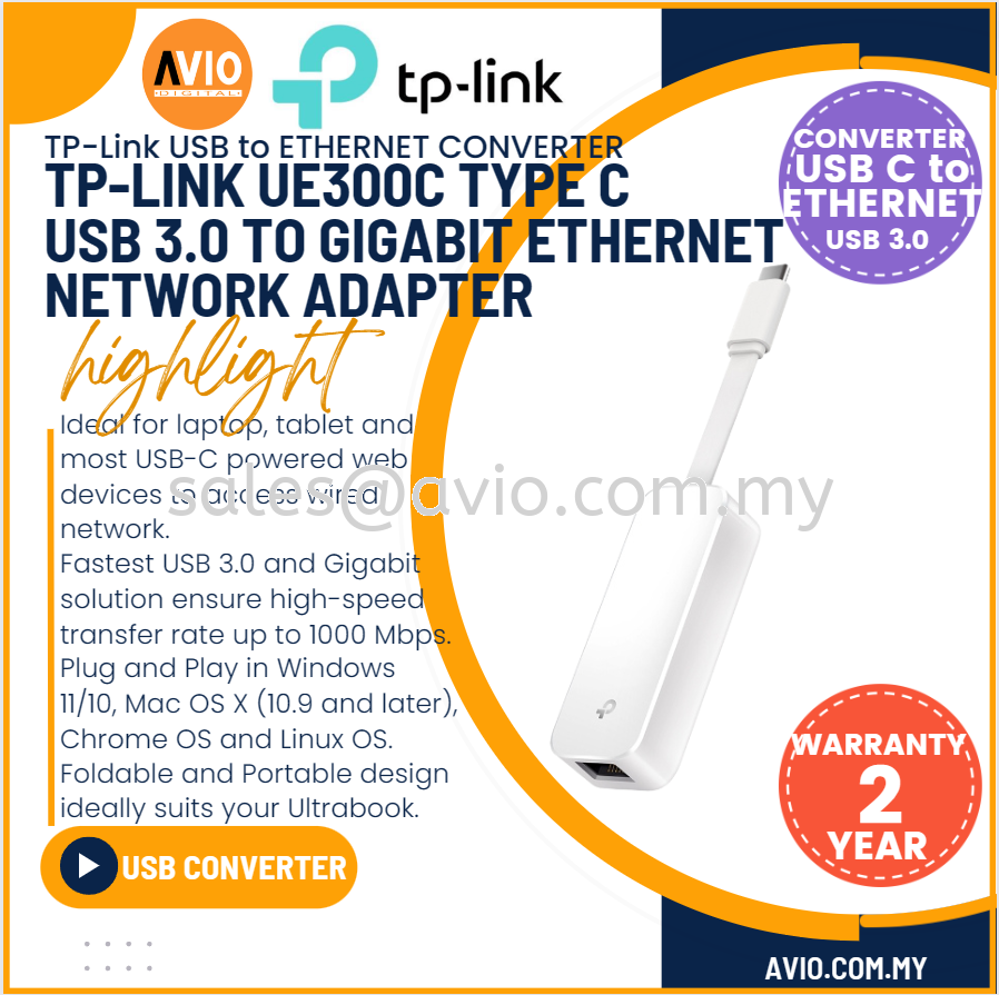 UE300C, USB Type-C to RJ45 Gigabit Ethernet Network Adapter