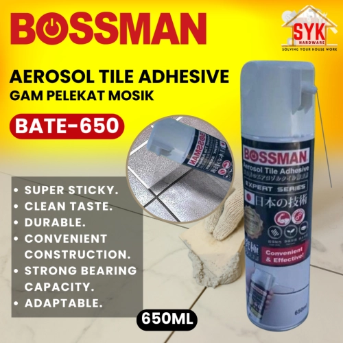 SYK BOSSMAN BATE650 650ml Aerosol Tile Adhesive Repair Glue Gap Repair Refill Ceramic Tiles Gam Pelekat Mosik