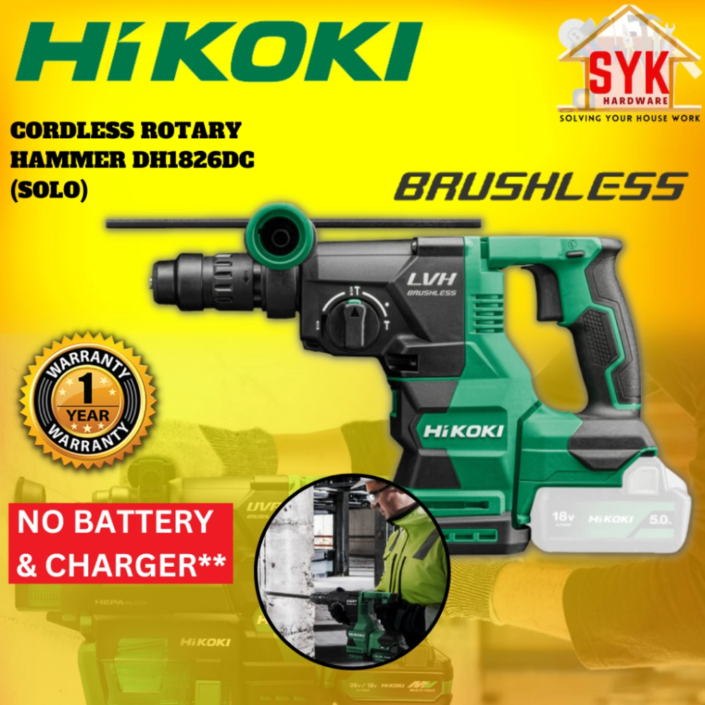 SYK(Free Shipping)Hikoki DH1826DC Brushless Cordless Rotary Hammer Drill Solo Power Tools Mesin Tebuk Gerudi Dinding