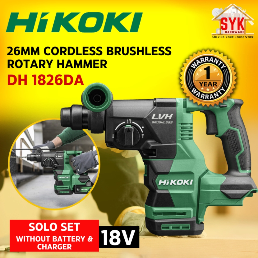 SYK HIKOKI DH1826DA 26mm 18V SOLO Cordless Brushless Rotary Hammer Drill Power Tools Mesin Tebuk Gerudi Dinding