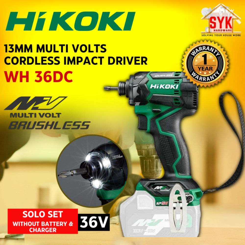 SYK HIKOKI WH36DC 36V Cordless Brushless Impact Drill Multivolt Triple Hammer Heavy Duty Battery Drill Mesin Gerundi
