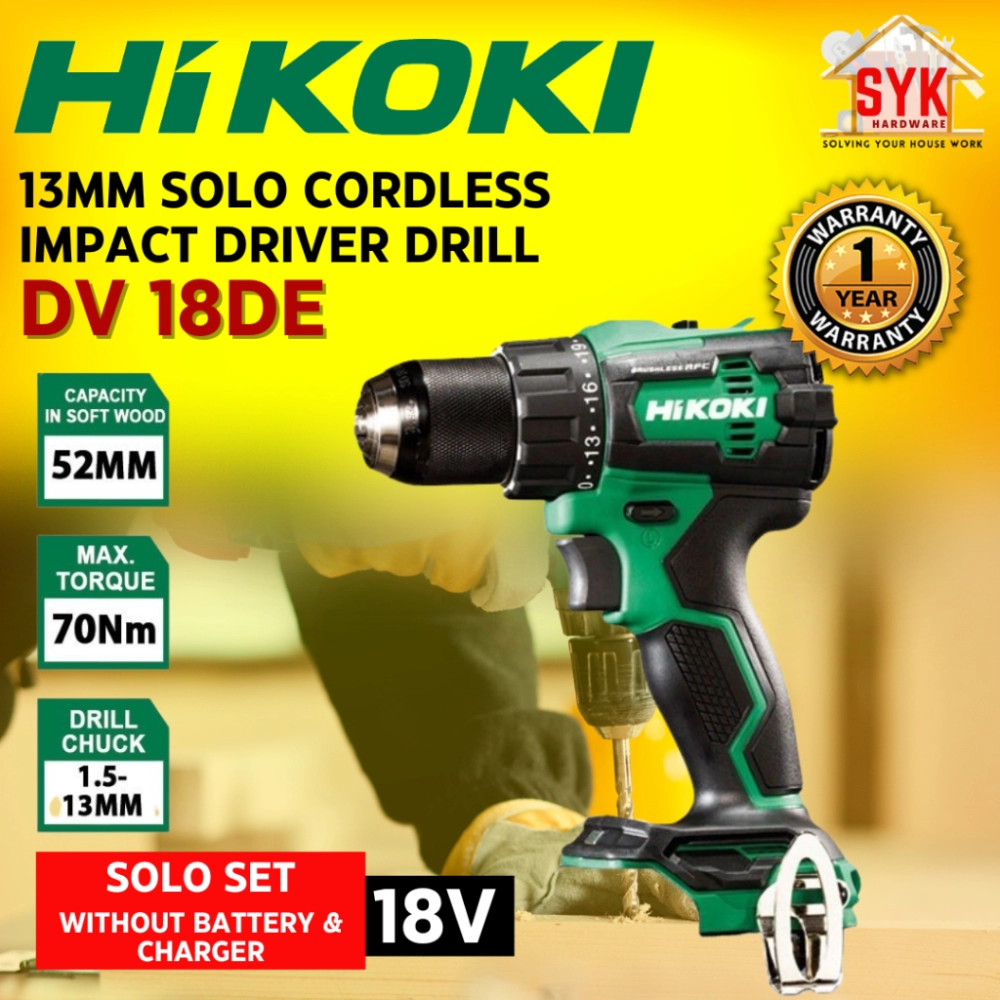 SYK HIKOKI DV18DE 13mm 18V SOLO Cordless Impact Driver Drill Battery Screw Driver Machine Mesin Gerudi Skru Bateri