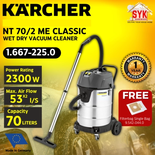 SYK KARCHER NT70/2 ME CLASSIC 16672250 2300W 70L Electric Wet Dry Vacuum Cleaner Home Appliance Corded Vacuum FREE GIFT