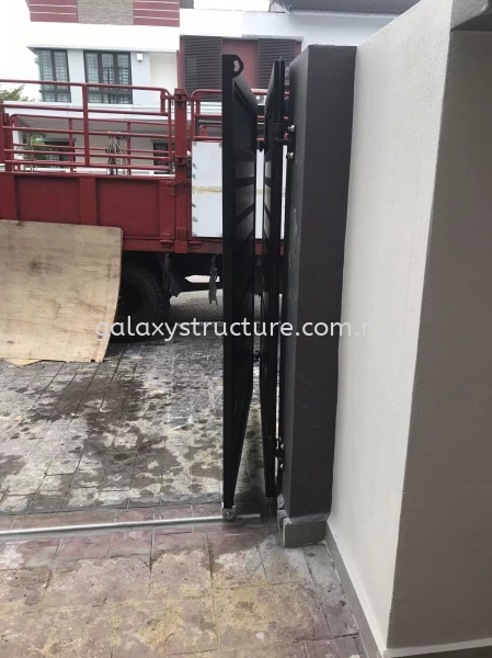 3)To demolish old gate,fabrication and install new Galvanized powder coated fold ing gate with aluminium plate,small door and key lock - Shah Alam Folding Gate  Pintu Pagar Selangor, Malaysia, Kuala Lumpur (KL), Shah Alam Supplier, Suppliers, Supply, Supplies | GALAXY STRUCTURE & ENGINEERING SDN BHD